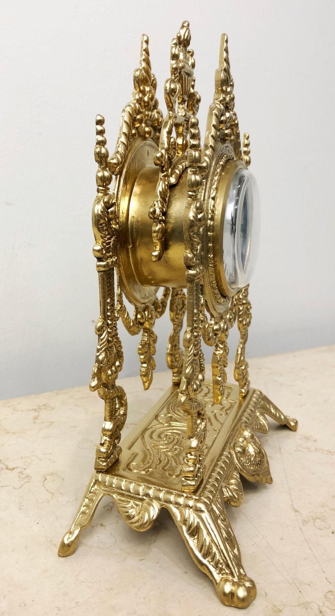 Vintage Figural Ornate Brass GERMAN Mantel Clock | eXibit collection