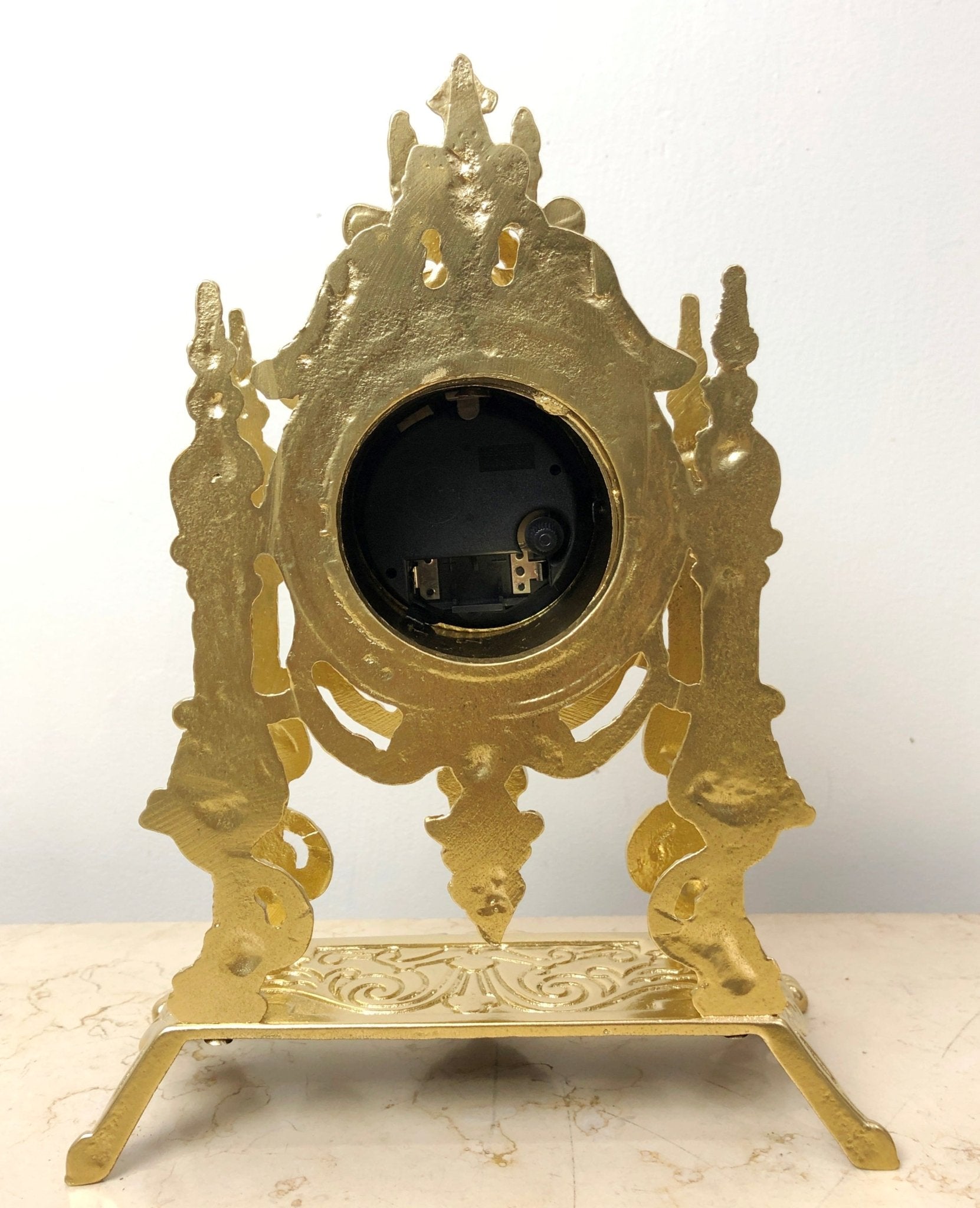 Vintage Figural Ornate Brass GERMAN Mantel Clock | eXibit collection