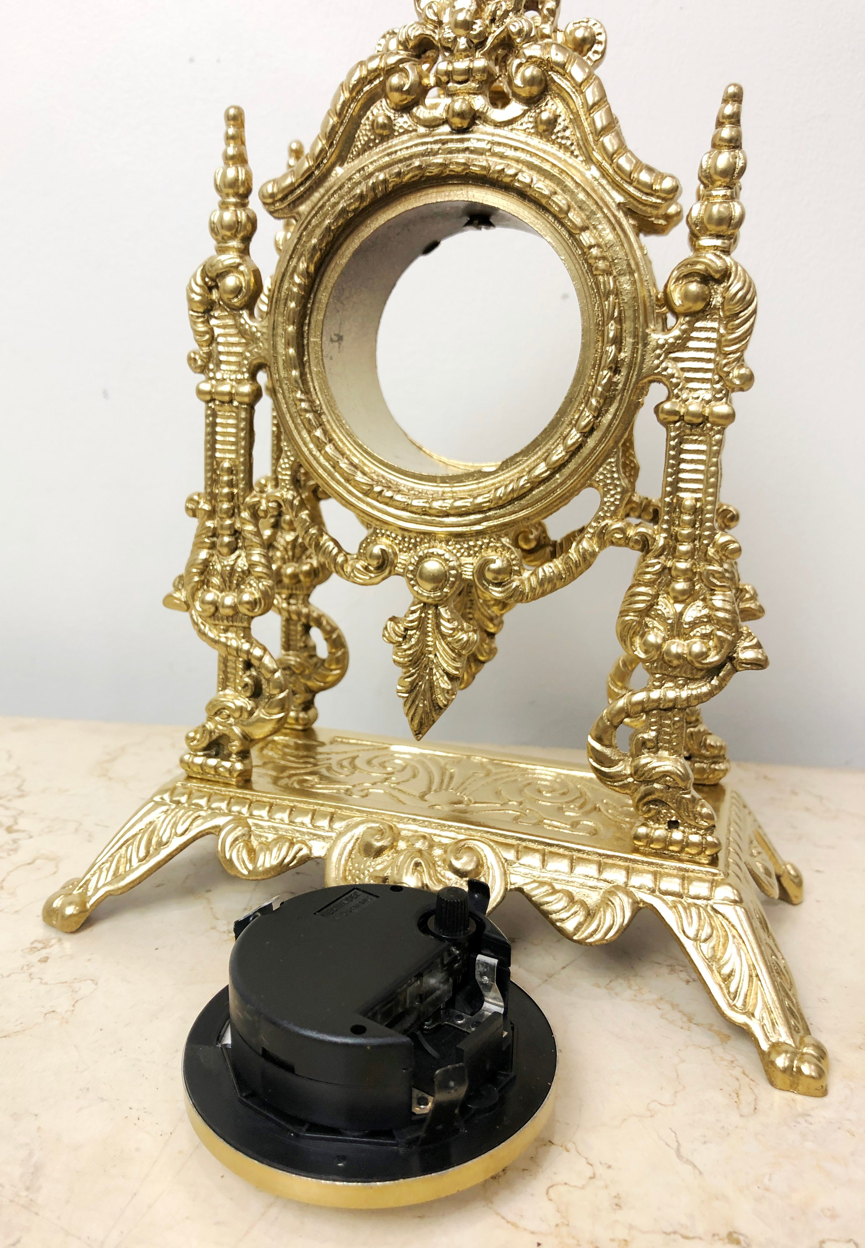 Vintage Figural Ornate Brass GERMAN Mantel Clock | eXibit collection
