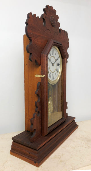 ANTIQUE Ingraham Hammer on Coil Chime Cottage Mantel Clock | eXibit collection