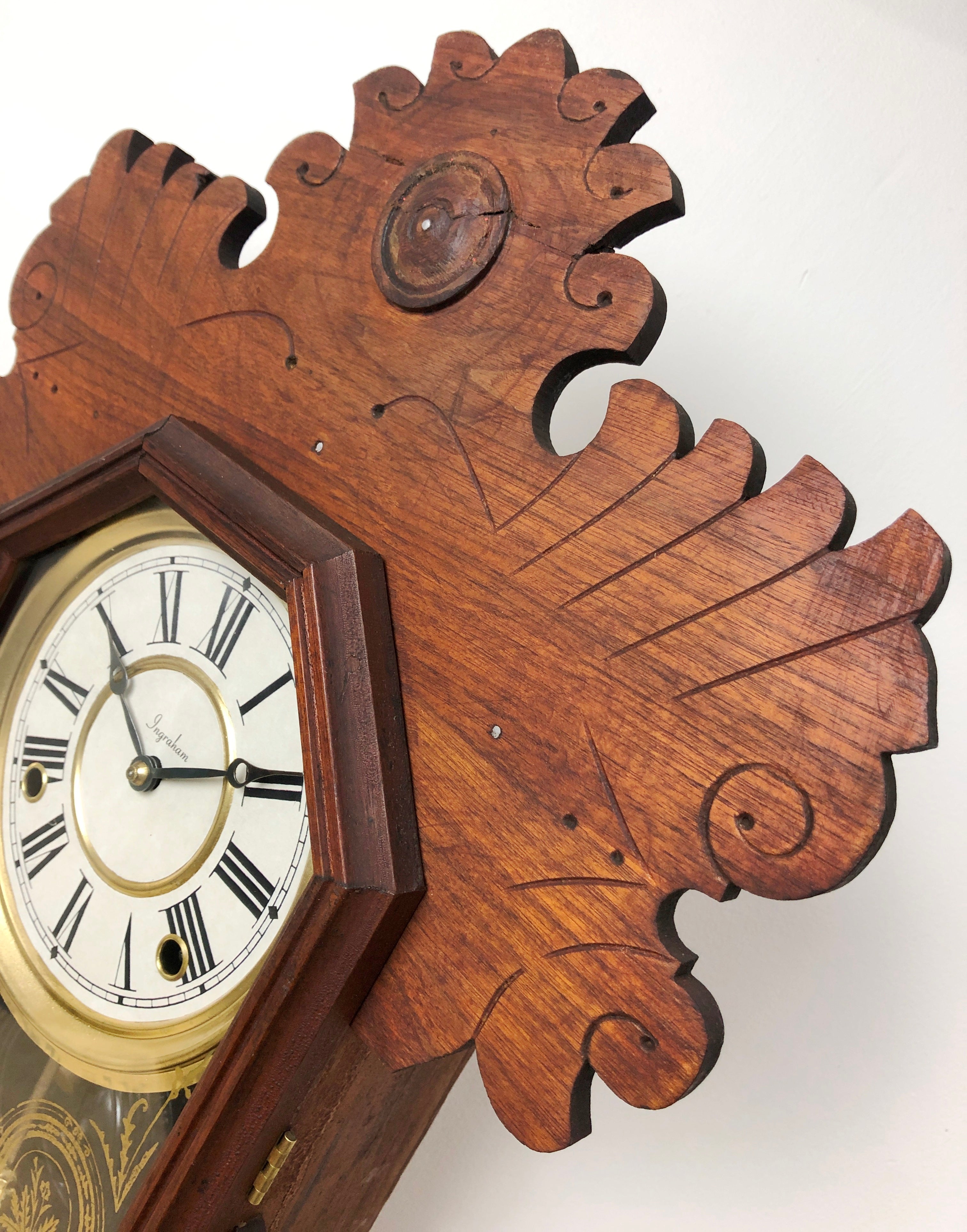 ANTIQUE Ingraham Hammer on Coil Chime Cottage Mantel Clock | eXibit collection