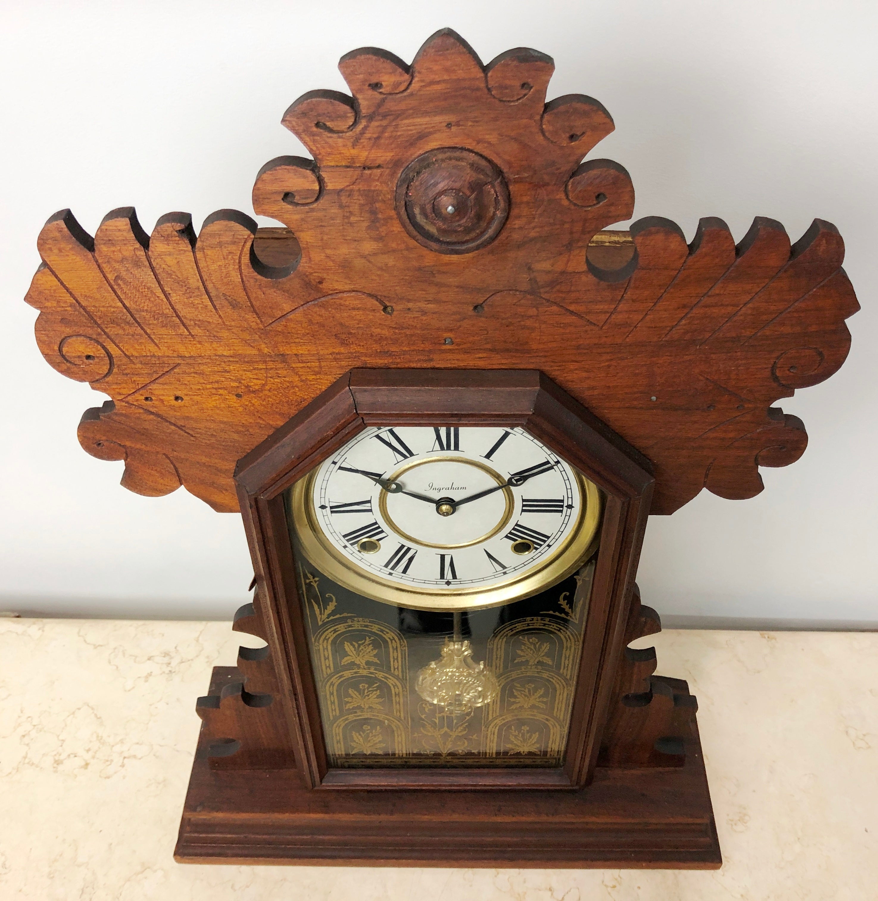 ANTIQUE Ingraham Hammer on Coil Chime Cottage Mantel Clock | eXibit collection