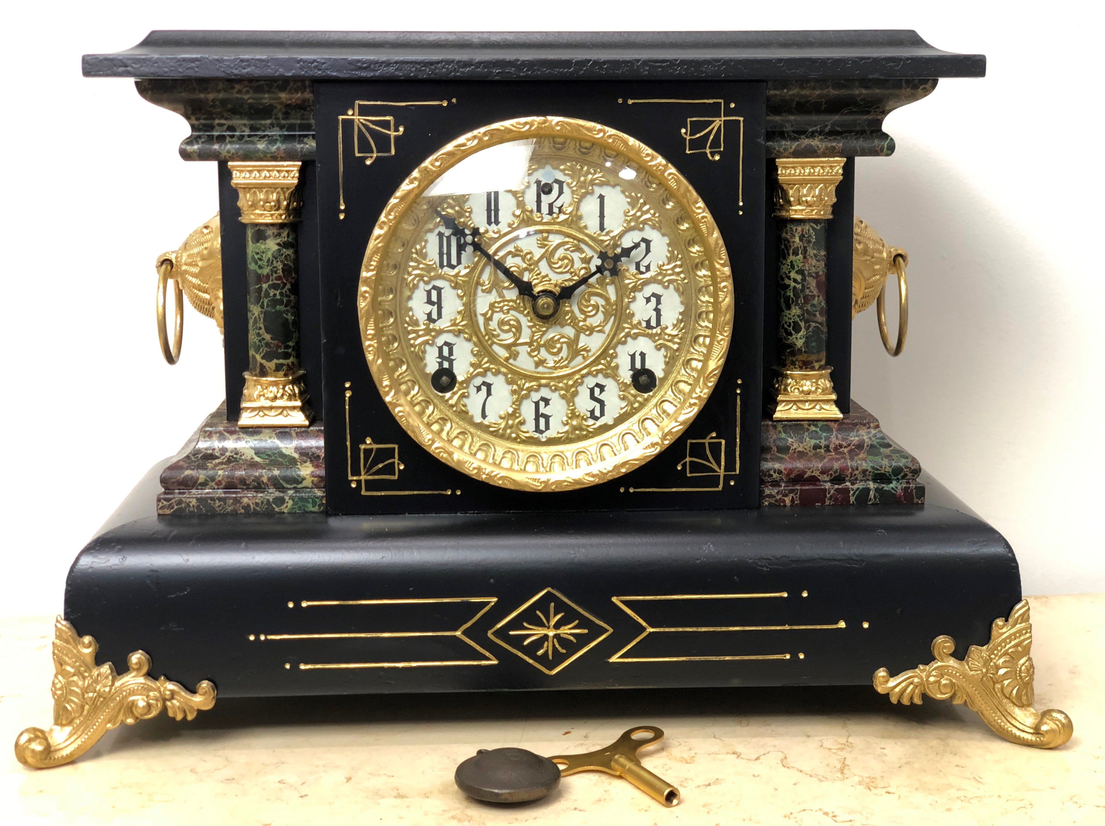 Antique Welch Hammer on Coil Chime Pendulum Mantel Clock  | eXibit collection