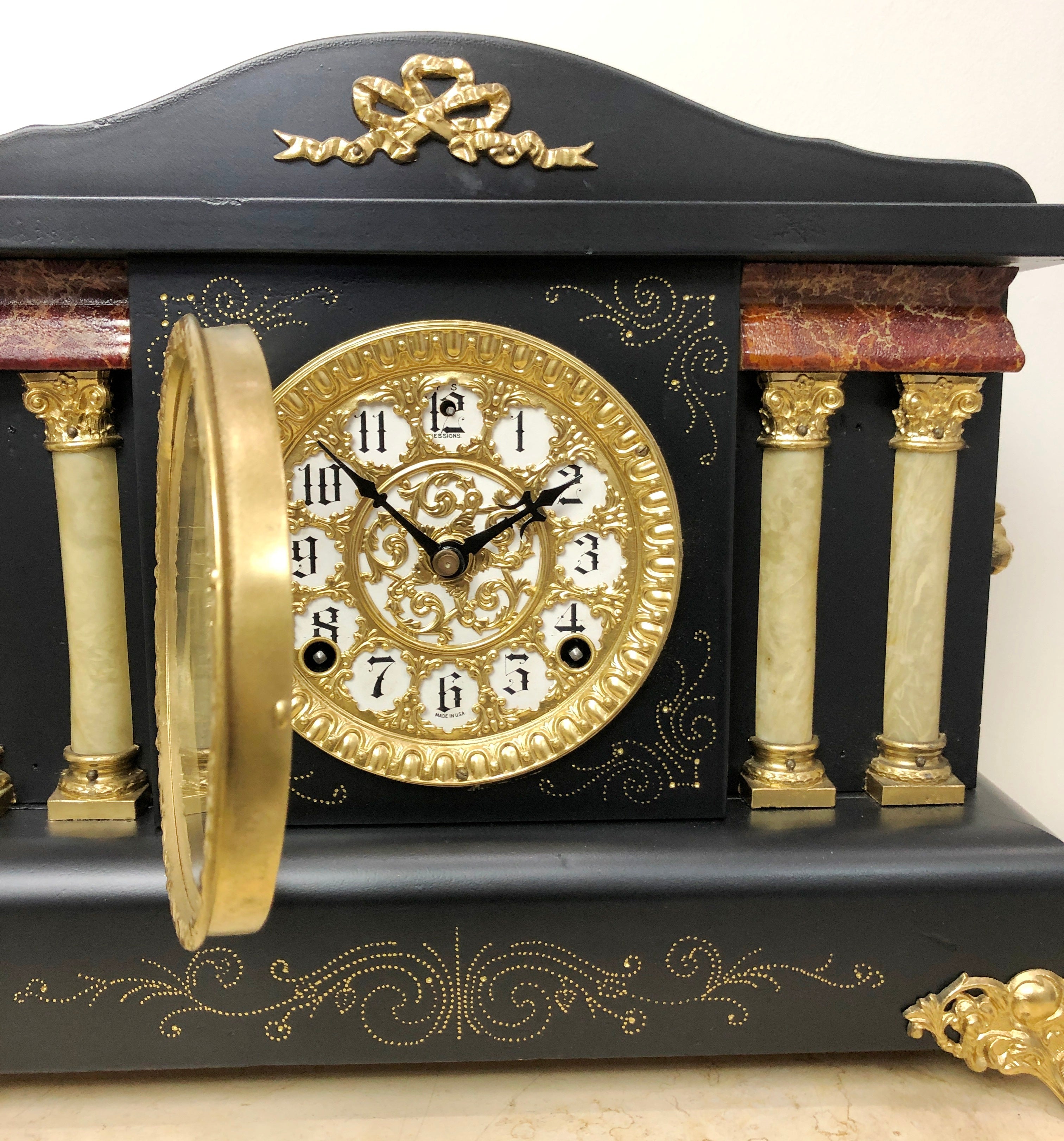 Original Antique Sessions USA Bell & Hammer Chime Mantel Clock | eXibit collection