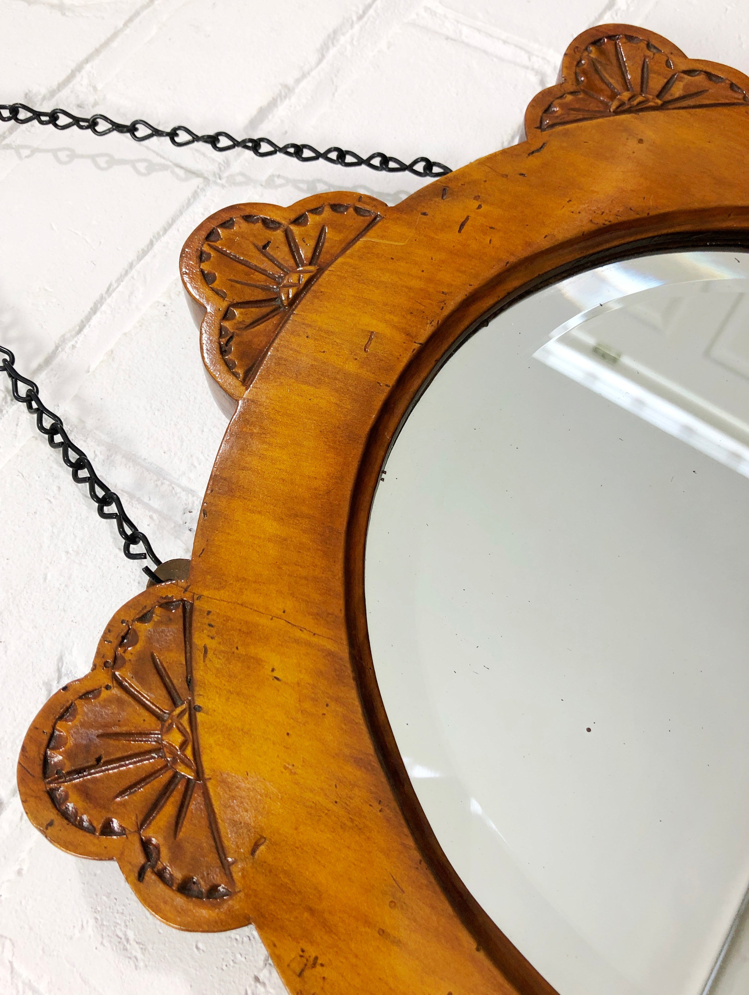 Original Vintage Wooden Hallway Mirror with Shelf | eXibit collection