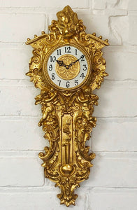 Vintage Figural Cherub Angel Ornate Gold Battery Wall Clock | eXibit collection