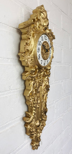 Vintage Figural Cherub Angel Ornate Gold Battery Wall Clock | eXibit collection