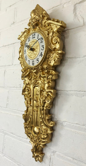 Vintage Figural Cherub Angel Ornate Gold Battery Wall Clock | eXibit collection