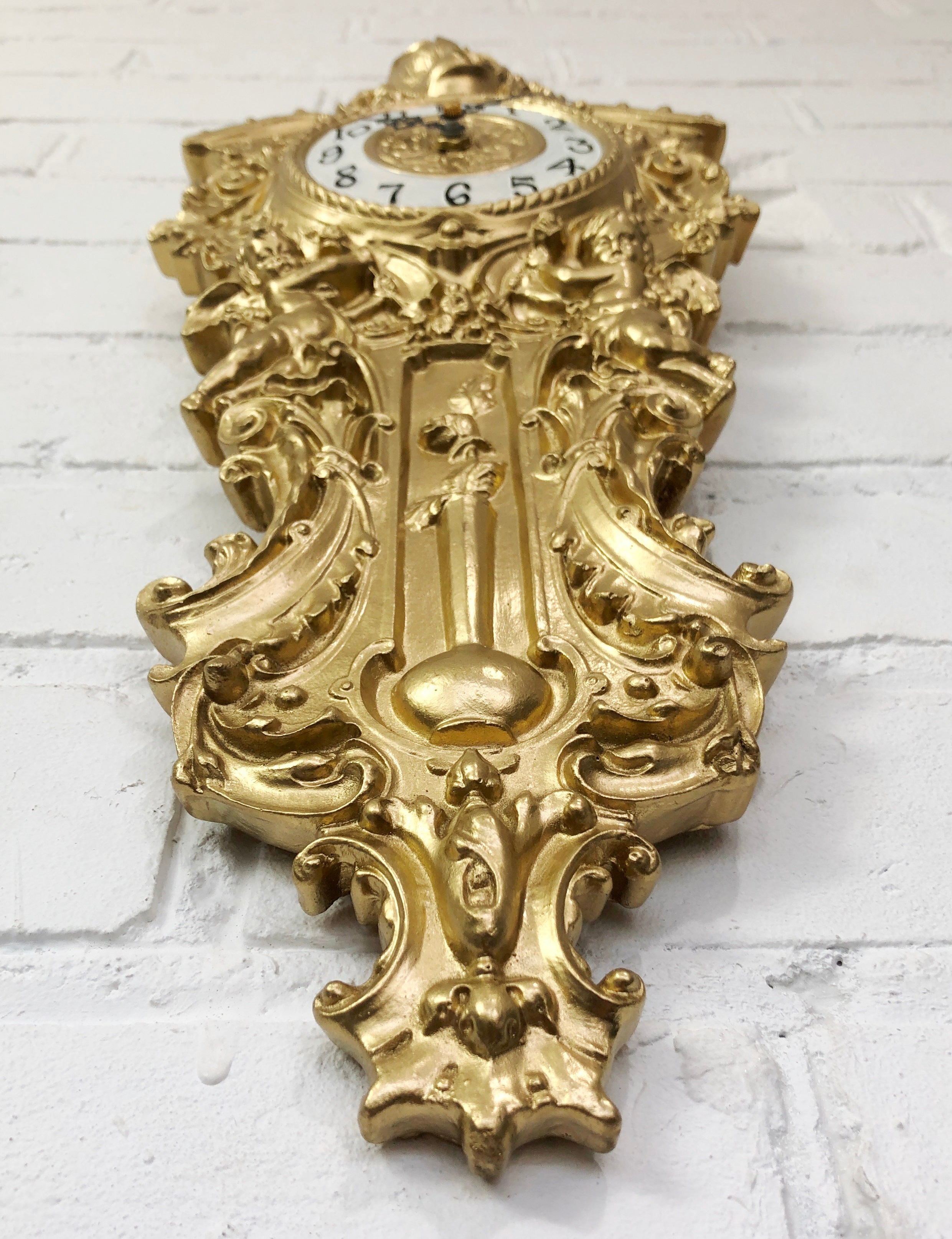 Vintage Figural Cherub Angel Ornate Gold Battery Wall Clock | eXibit collection