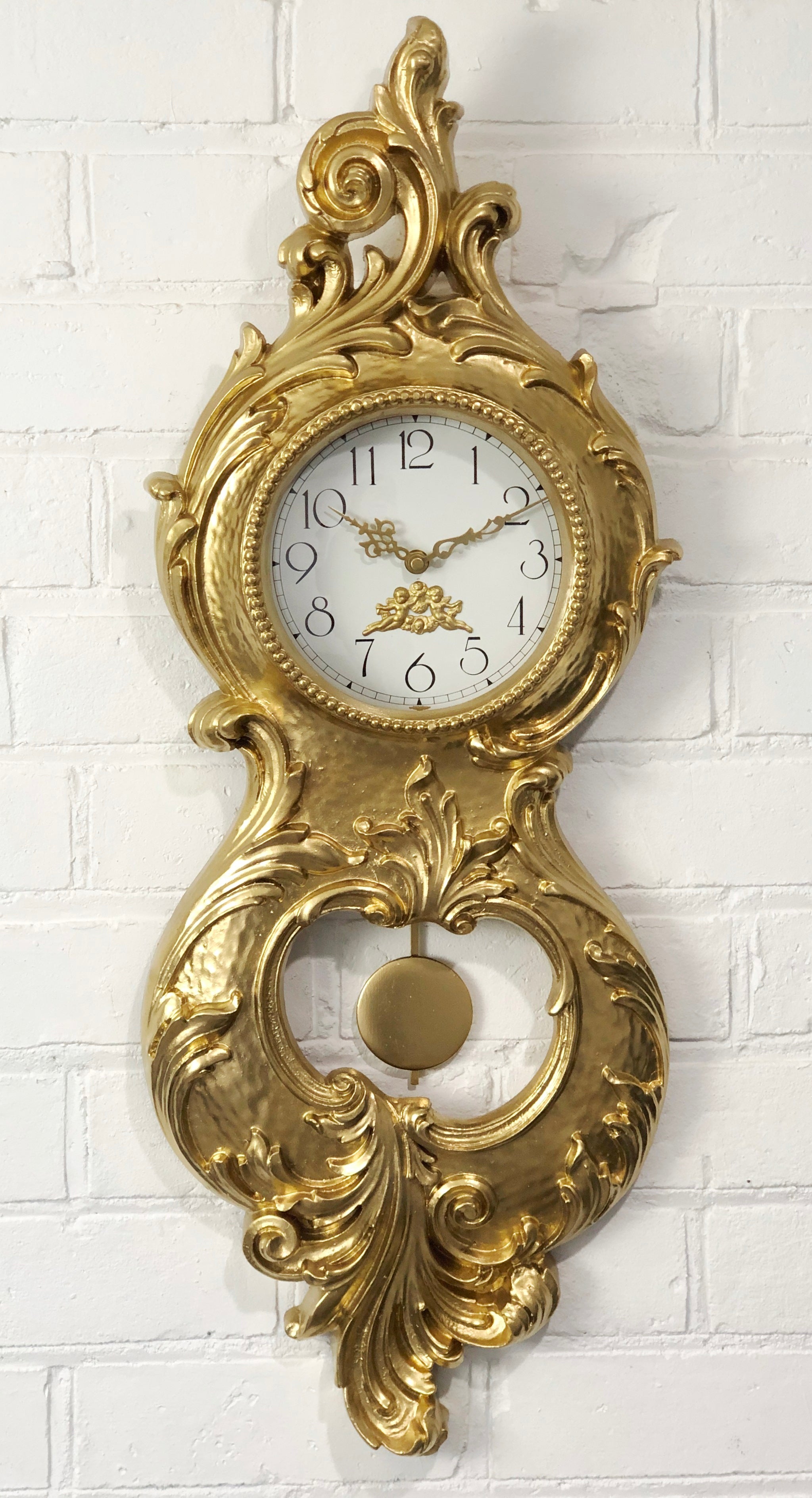 Vintage Figural Gold Pendulum Battery Wall Clock | eXibit collection