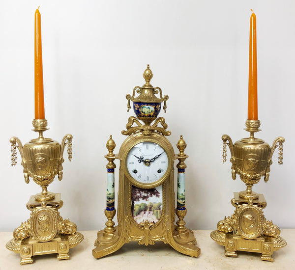 Vintage Franz Hermle Imperial Garniture BIM BAM Chime Mantel Clock Set | Adelaide Clocks