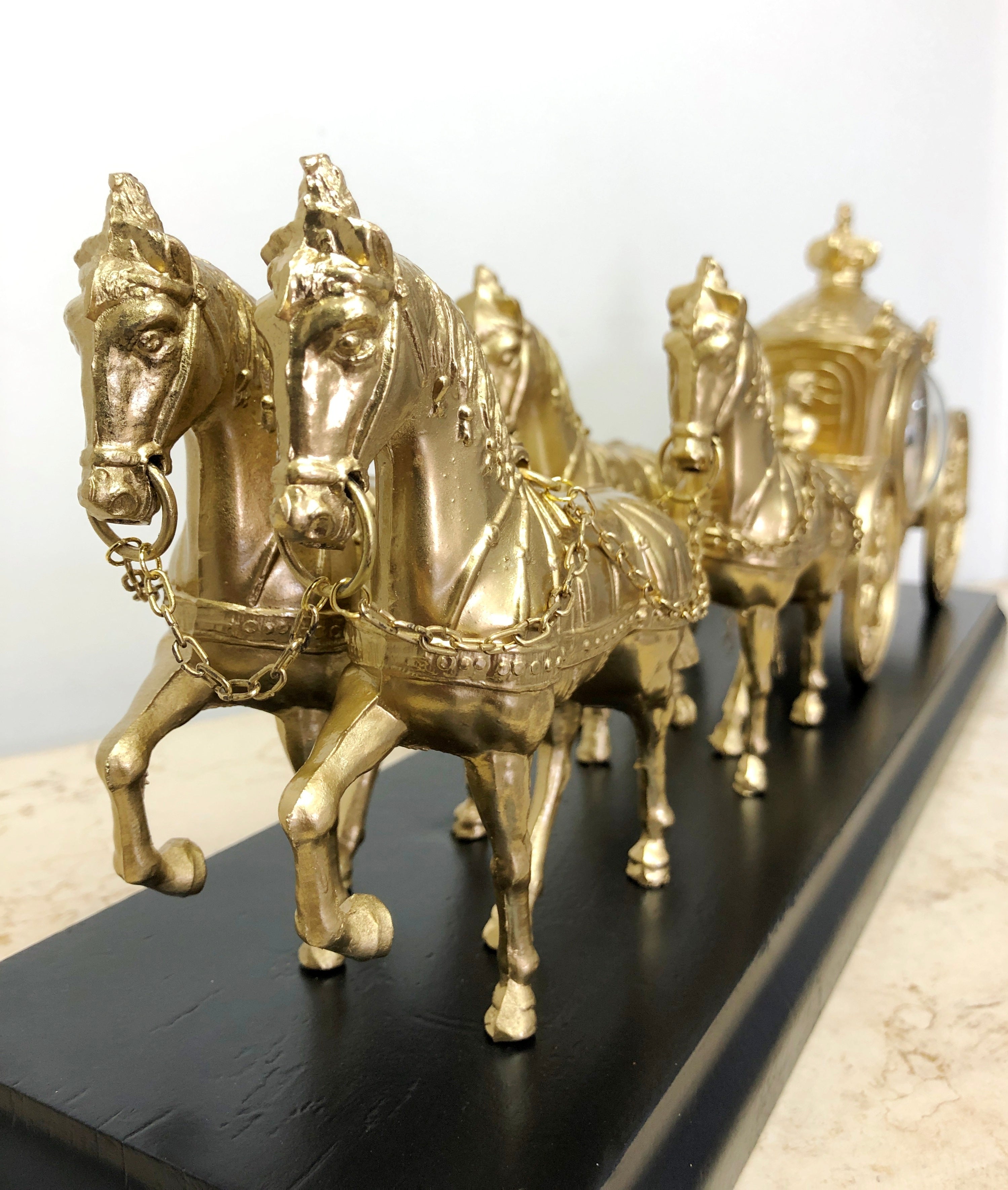 Vintage Brass Horse and Royal Carriage Mantel Clock | eXibit collection