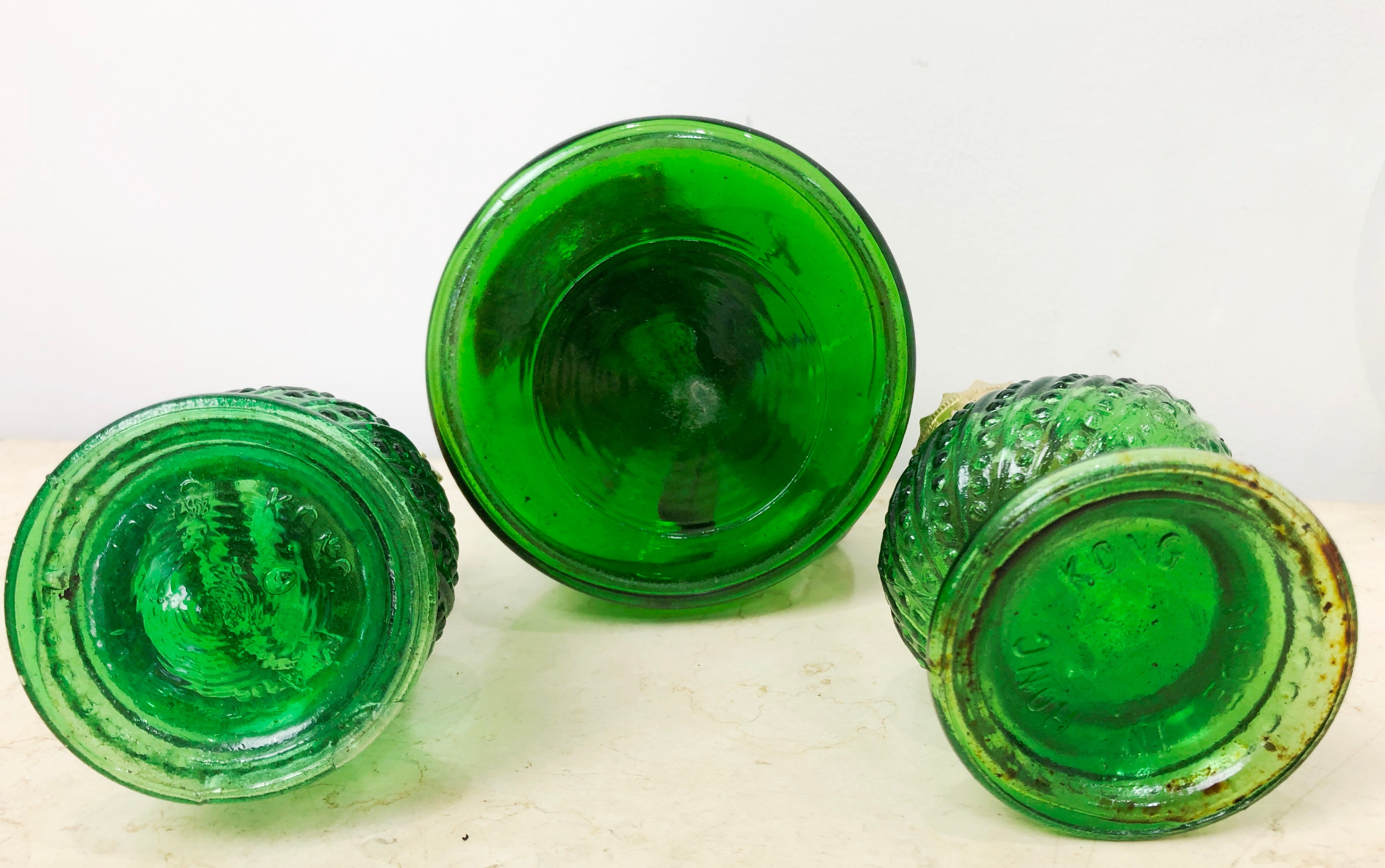 Vintage Set of 3x Green Glass Lanterns Kerosene Lamps | eXibit collection