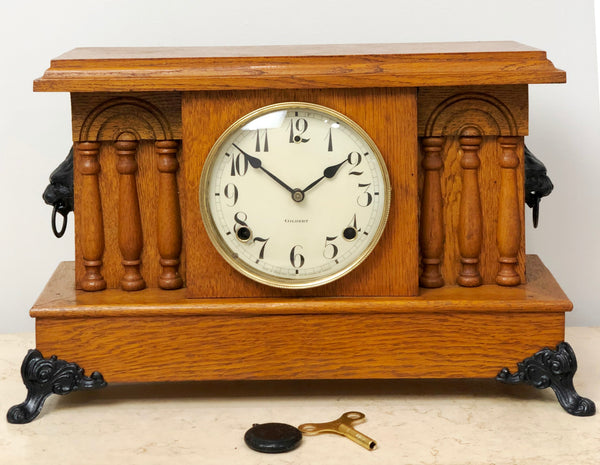 Antique GILBERT Hammer on Coil Chime U.S.A Mantel Clock | eXibit collection