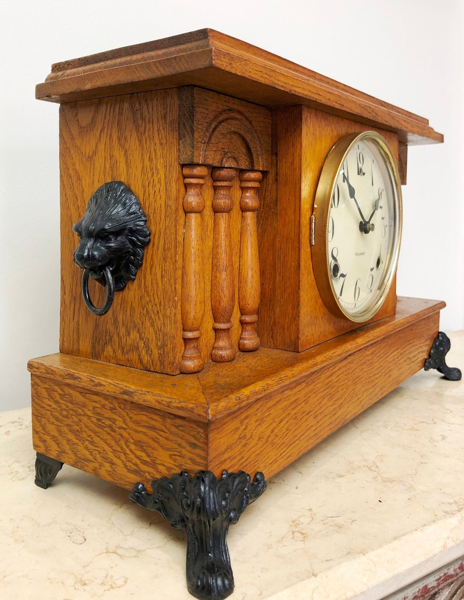 Antique GILBERT Hammer on Coil Chime U.S.A Mantel Clock | eXibit collection