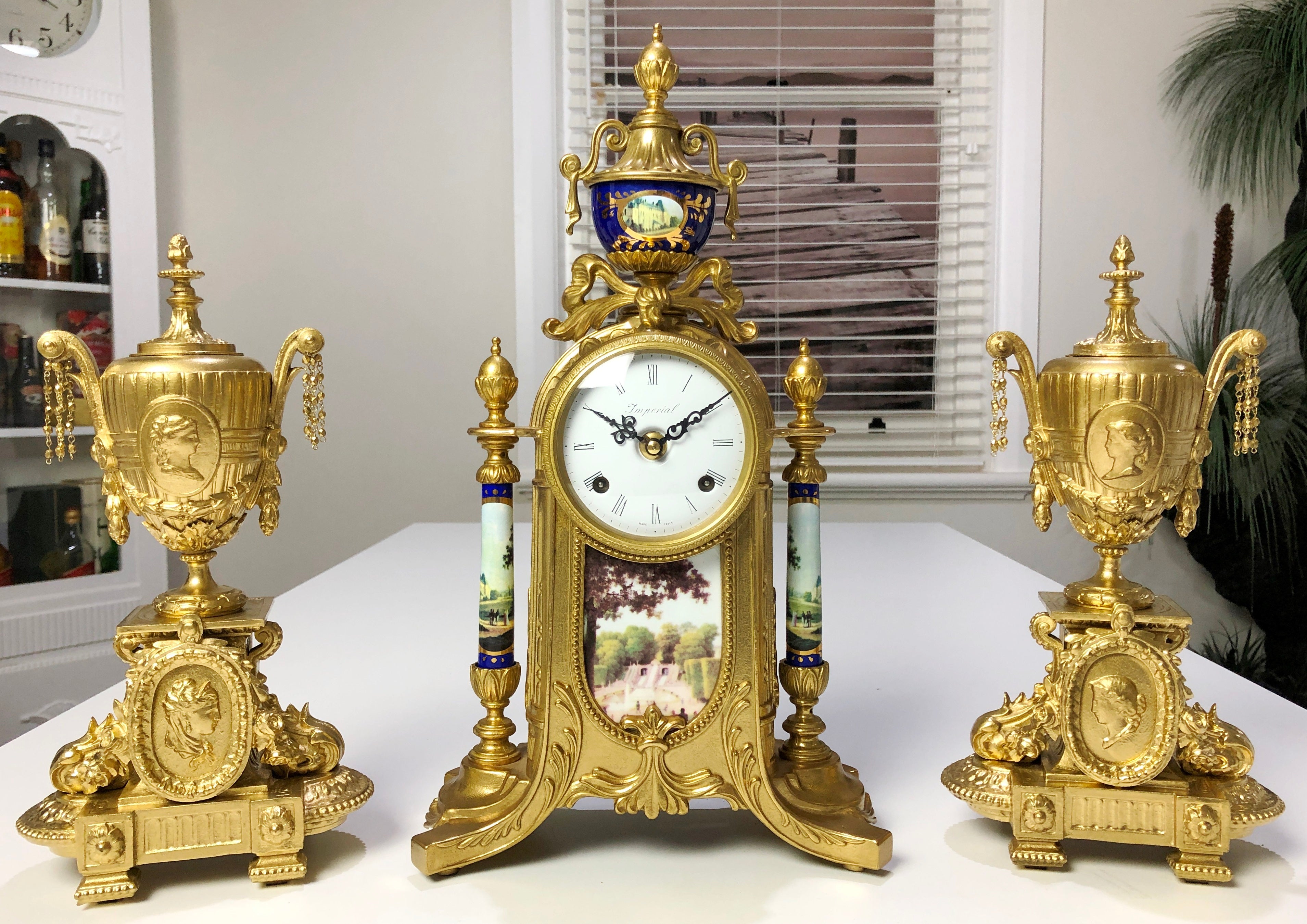 Vintage Franz Hermle Imperial Garniture BIM BAM Chime Mantel Clock Set | Adelaide Clocks