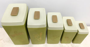 Vintage set of 5x Retro Bakelite Kitchen Canisters | eXibit collection