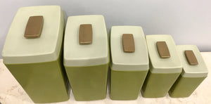 Vintage set of 5x Retro Bakelite Kitchen Canisters | eXibit collection