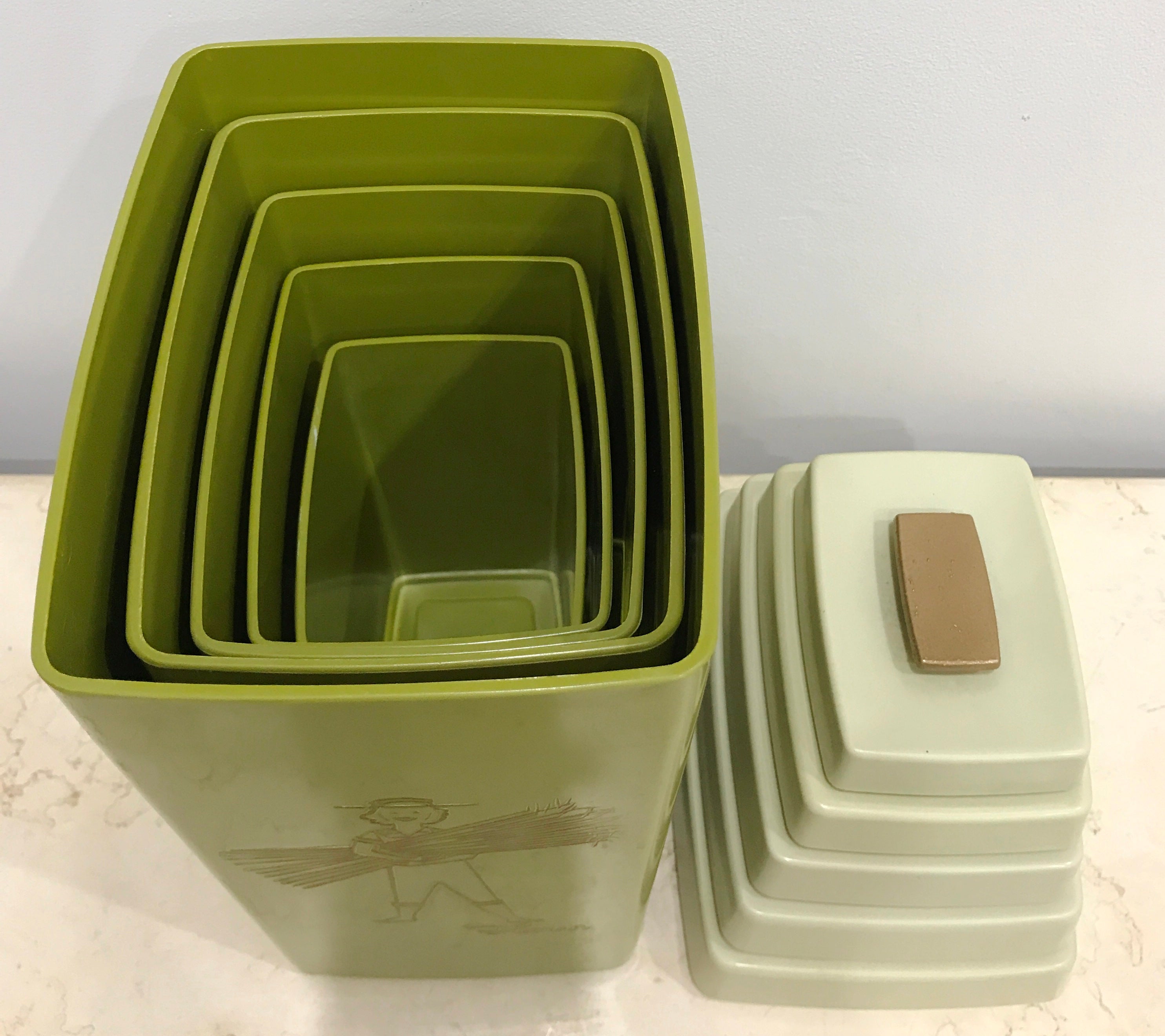 Vintage set of 5x Retro Bakelite Kitchen Canisters | eXibit collection