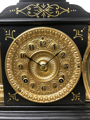 Antique Cast Iron ANSONIA Coil Hammer Chime Mantel Clock - eXibit collection