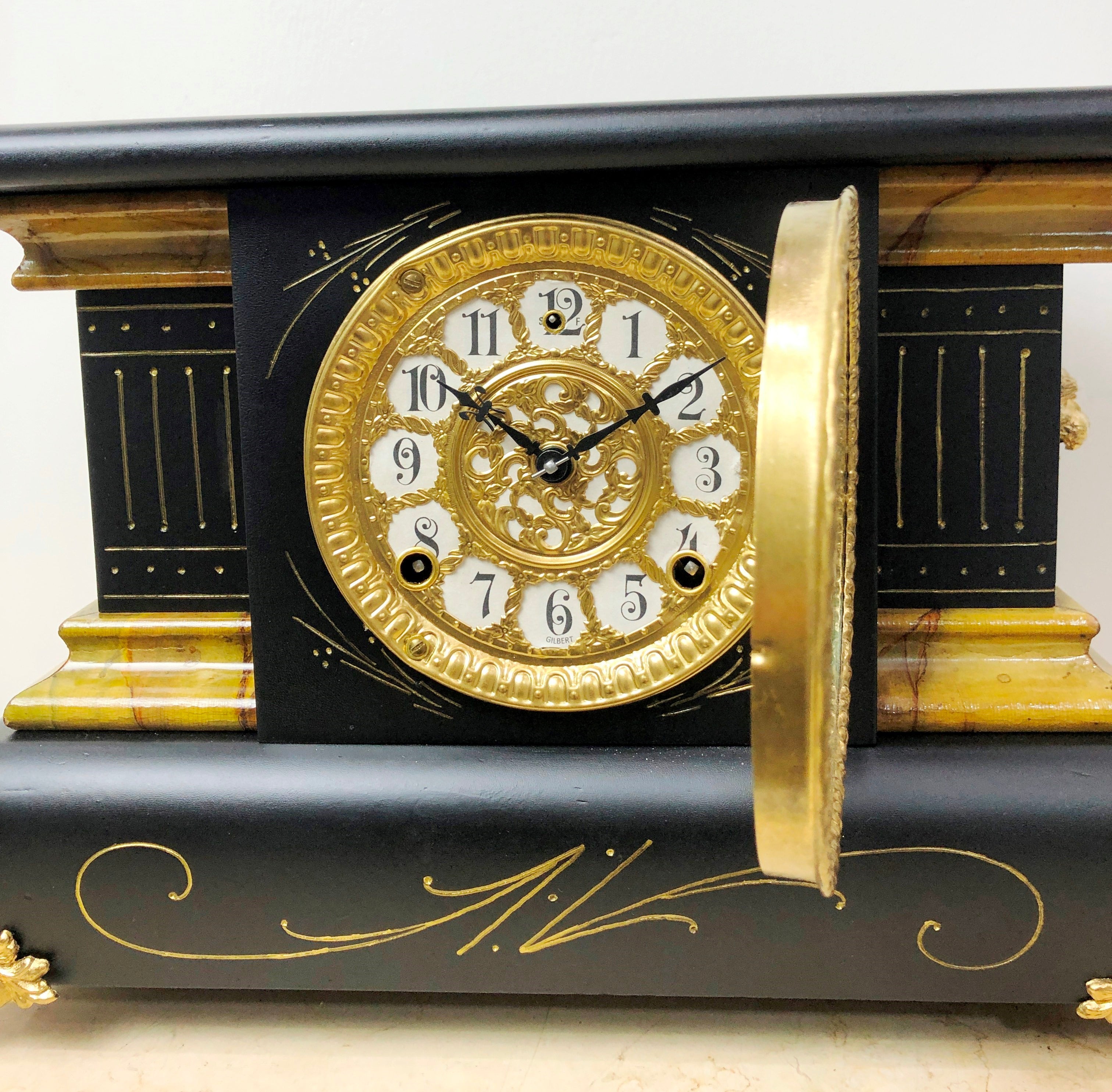 Antique Gilbert Hammer on Bell & Coil Chime Mantel Clock | eXibit collection