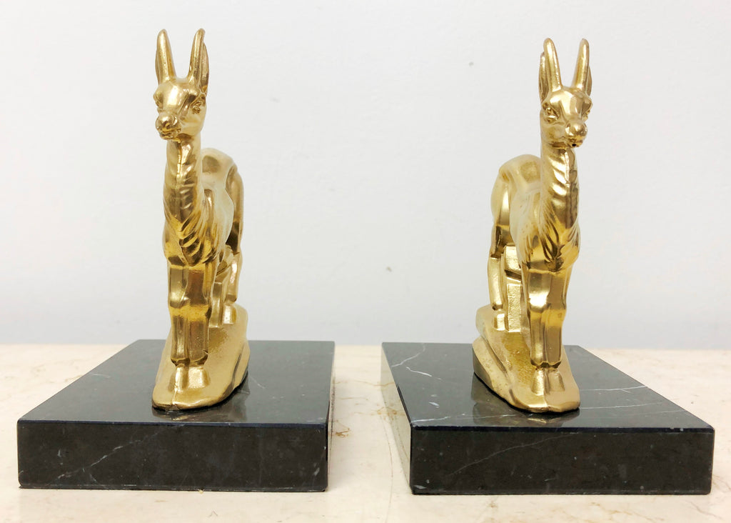 Vintage Art Deco Marble Spelter Antelope Bookends | Adelaide Clocks