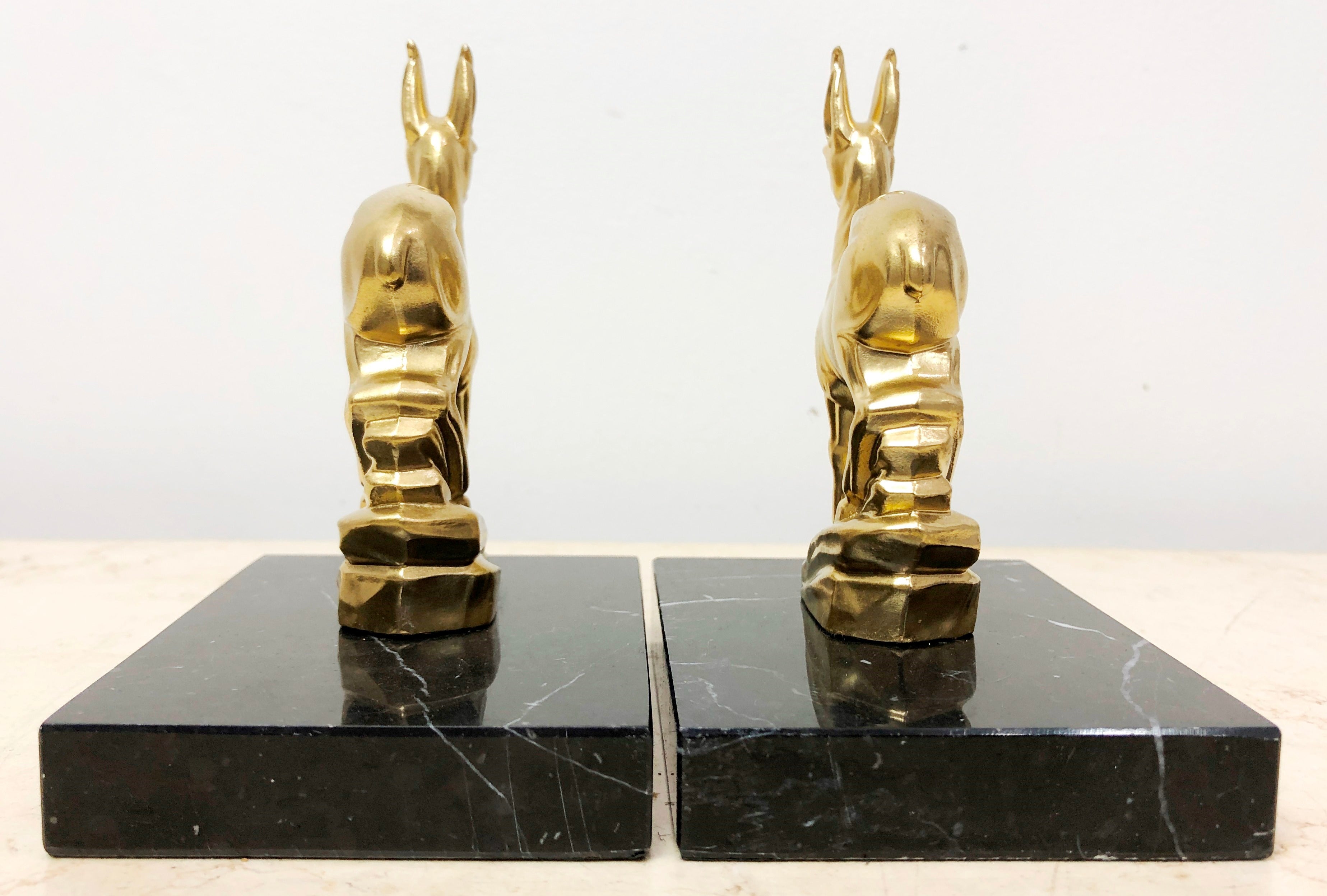 Vintage Art Deco Marble Spelter Antelope Bookends | Adelaide Clocks