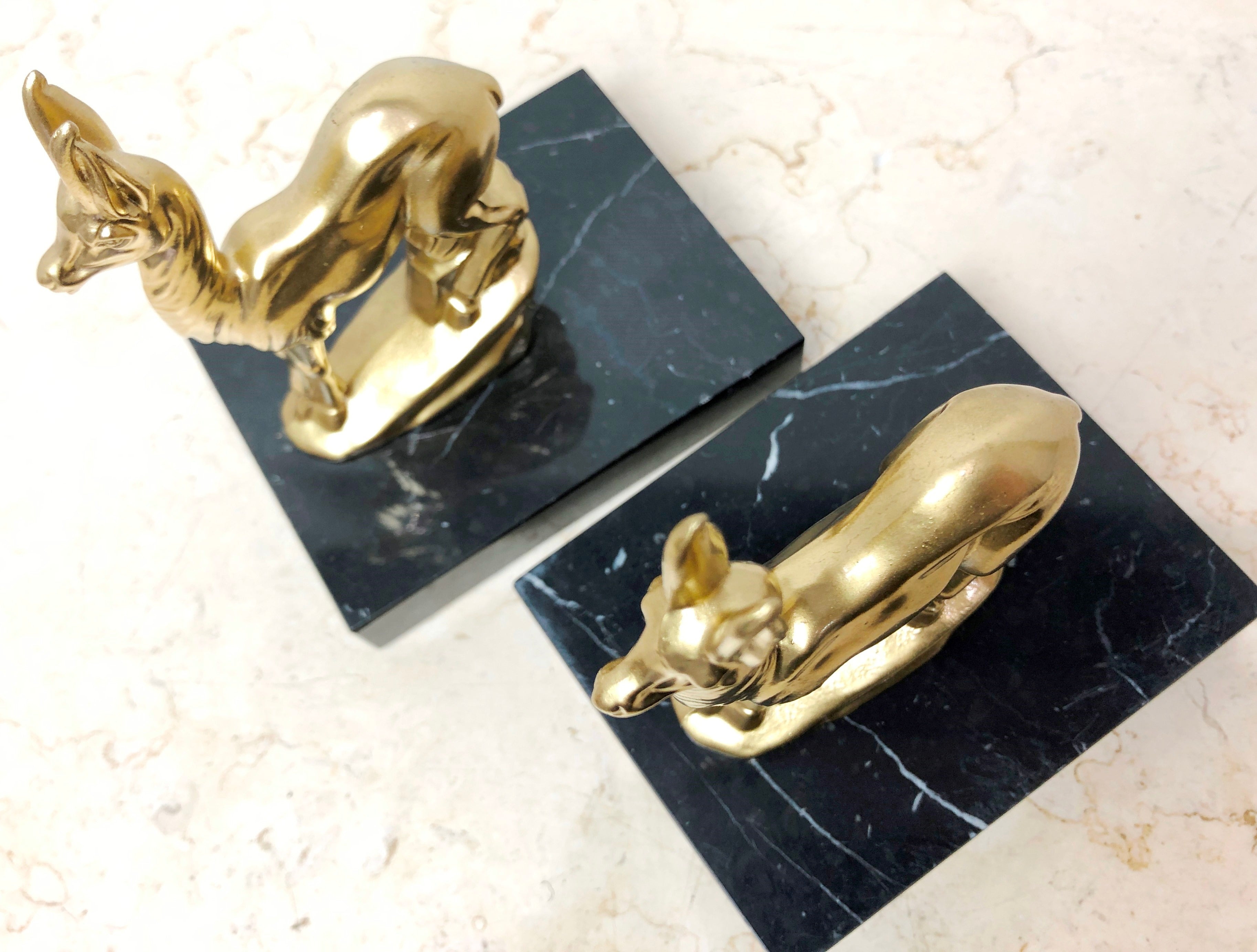 Vintage Art Deco Marble Spelter Antelope Bookends | Adelaide Clocks
