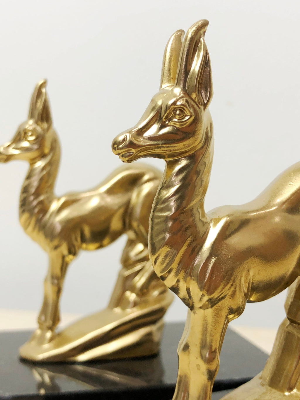 Vintage Art Deco Marble Spelter Antelope Bookends | Adelaide Clocks