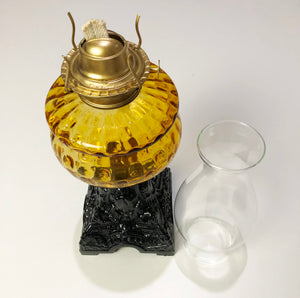 Vintage Original Cast Iron & Amber Glass Oil Lamp lantern | eXibit collection