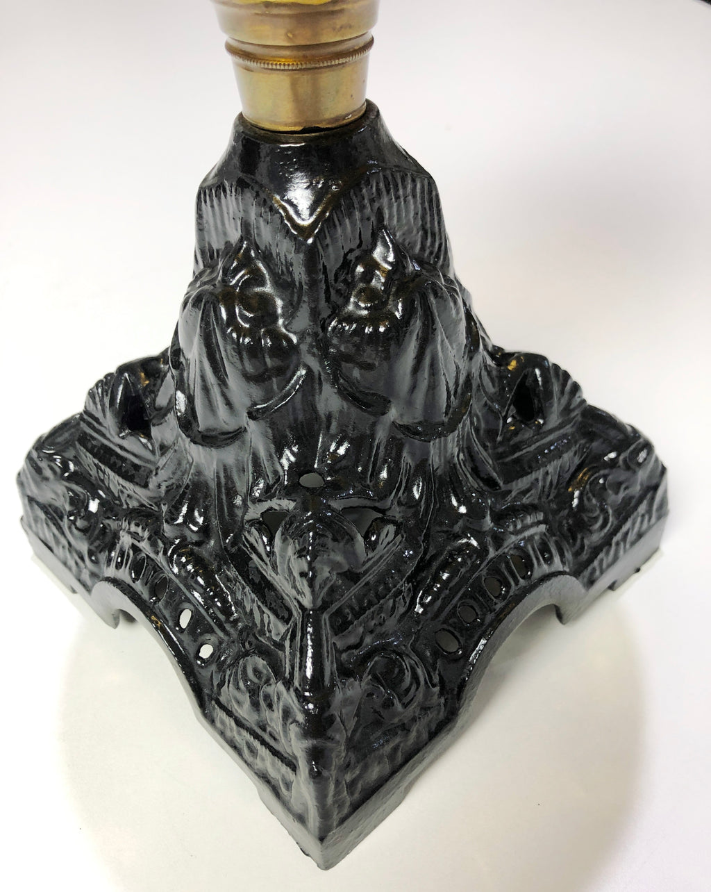 Vintage Original Cast Iron & Amber Glass Oil Lamp lantern | Adelaide Clocks