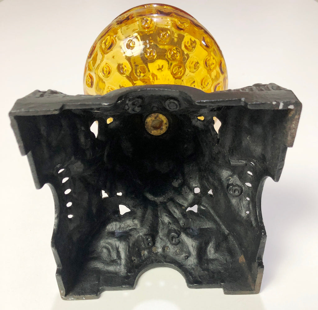 Vintage Original Cast Iron & Amber Glass Oil Lamp lantern | Adelaide Clocks