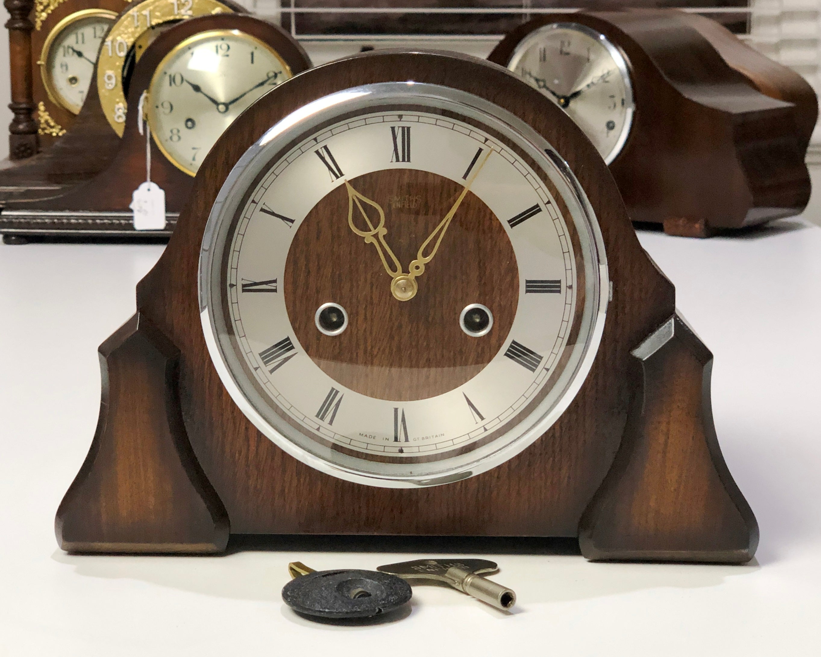 Vintage Smiths Enfield Art Deco Hammer Chime Mantel Clock | eXibit collection