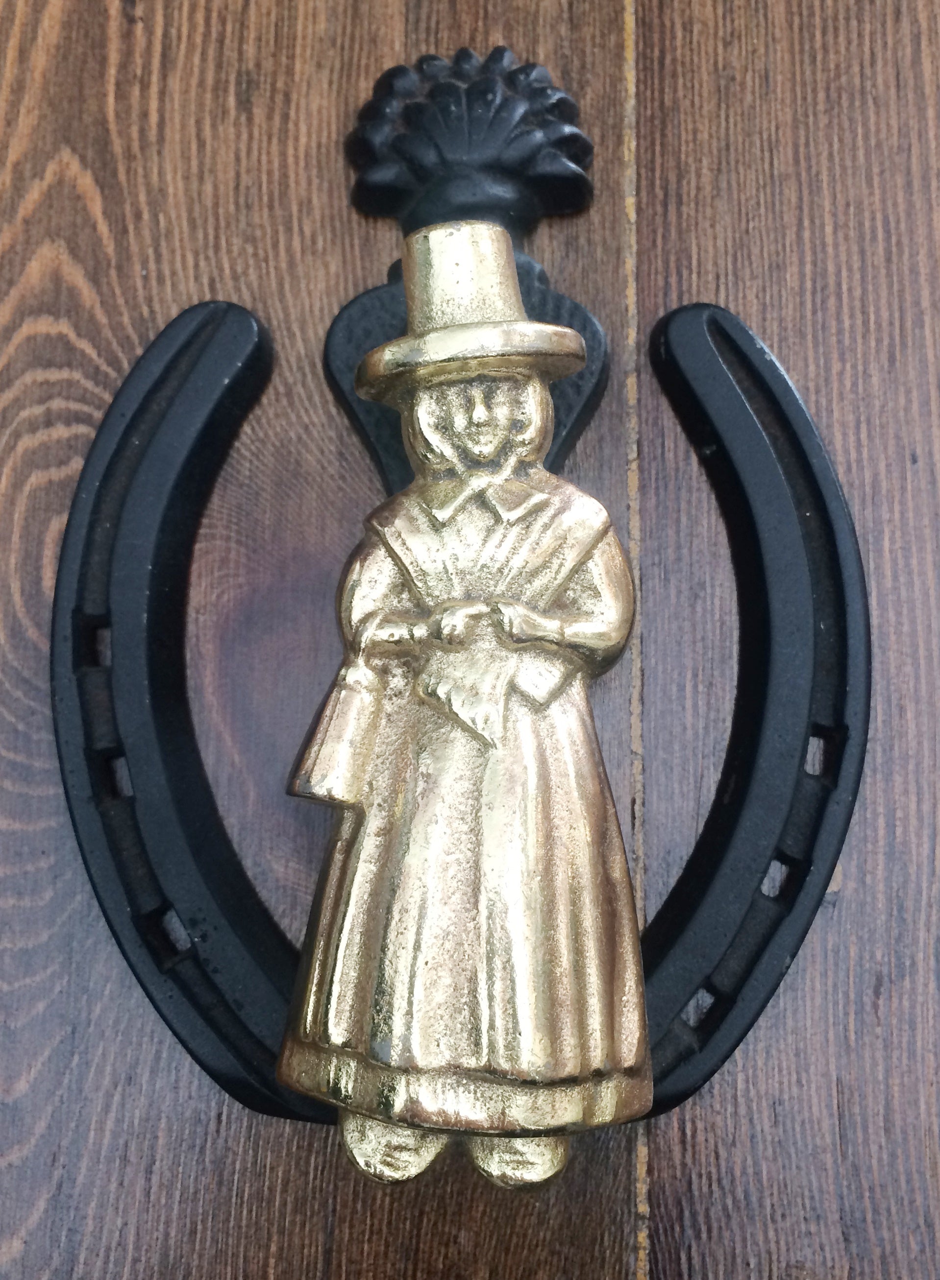Vintage Cast Iron Horse Shoe and Gold Lady Door Knocker | eXibit collection