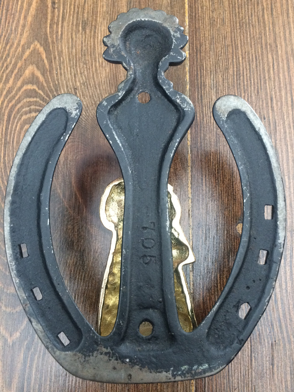 Vintage Cast Iron Horse Shoe and Gold Lady Door Knocker | eXibit collection
