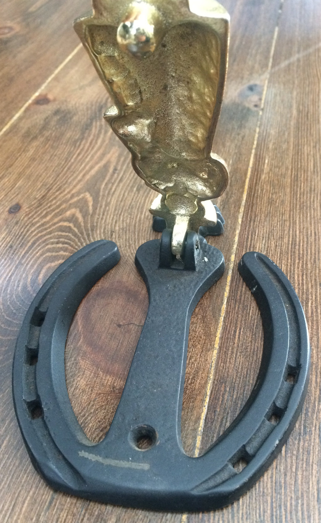 Vintage Cast Iron Horse Shoe and Gold Lady Door Knocker | eXibit collection