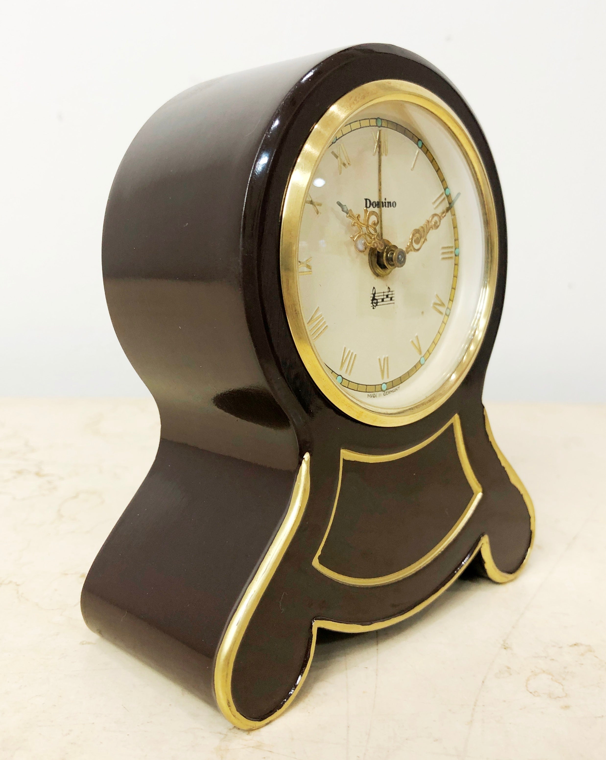 Vintage DOMINO Alarm Musical Melody Mantel Desk Clock | eXibit collection