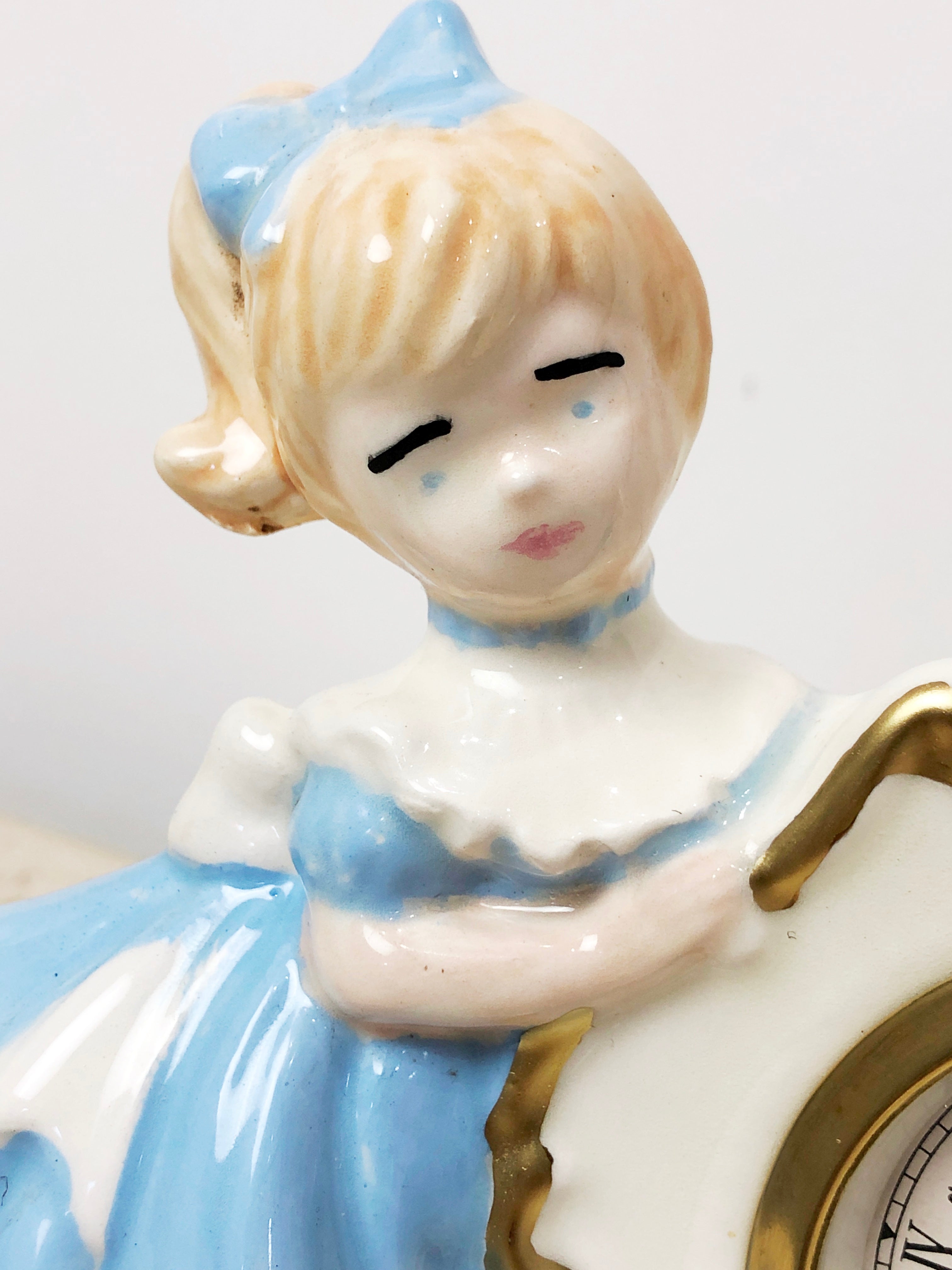 Original Vintage Porcelain Girl with Cat German Mantel Clock | eXibit collection