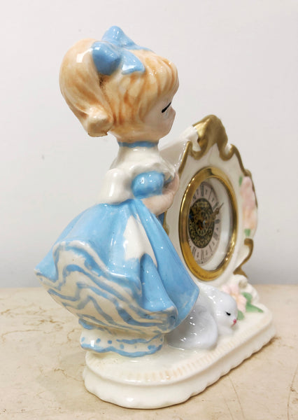 Original Vintage Porcelain Girl with Cat German Mantel Clock | eXibit collection