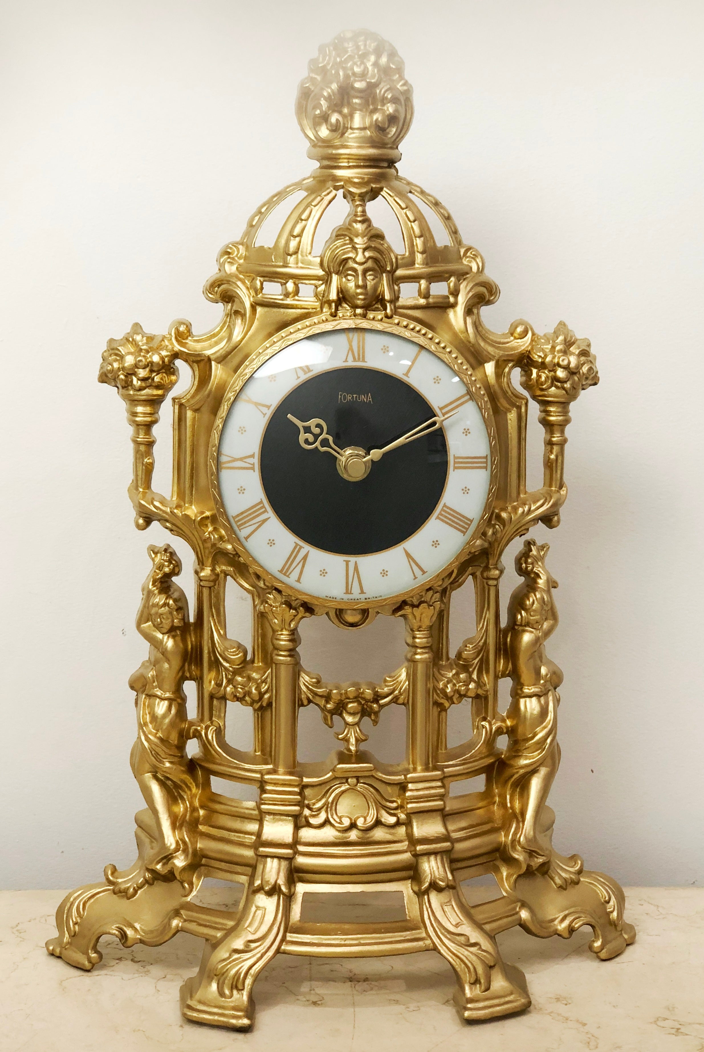 Vintage Ornate GADA Fortuna Battery Mantel Clock | eXibit collection