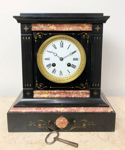 Antique French Slate with Marble Hammer Bell Chime Mantel Clock | eXibit collection