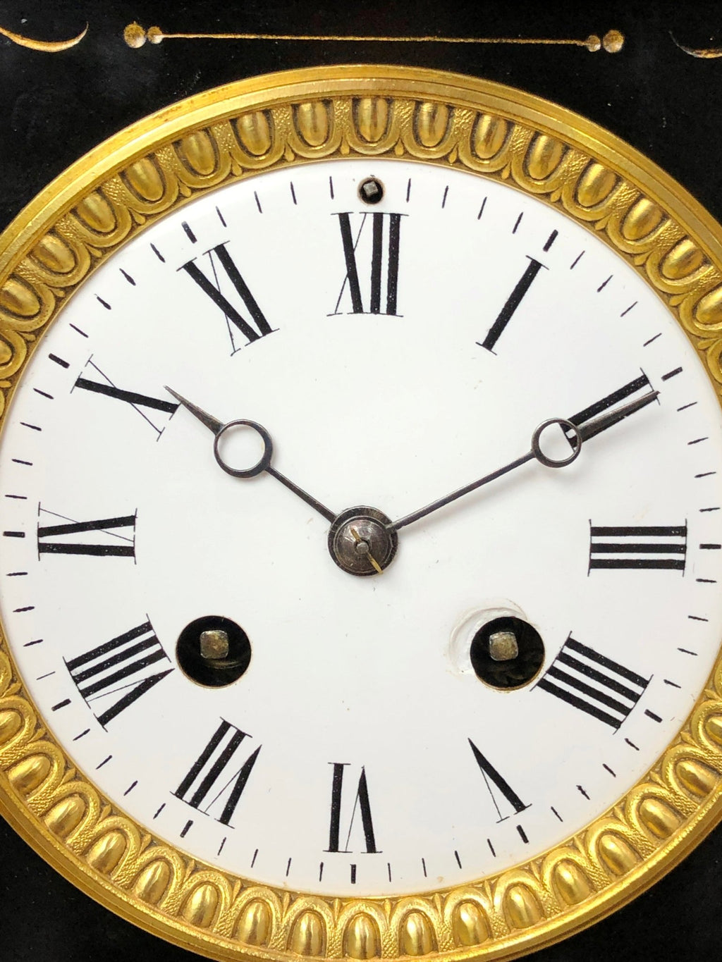 Antique French Slate with Marble Hammer Bell Chime Mantel Clock | eXibit collection