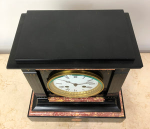 Antique French Slate with Marble Hammer Bell Chime Mantel Clock | eXibit collection