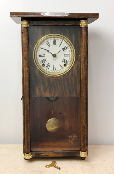 Antique Hammer on Bell Chime Wooden Mantel Clock | eXibit collection