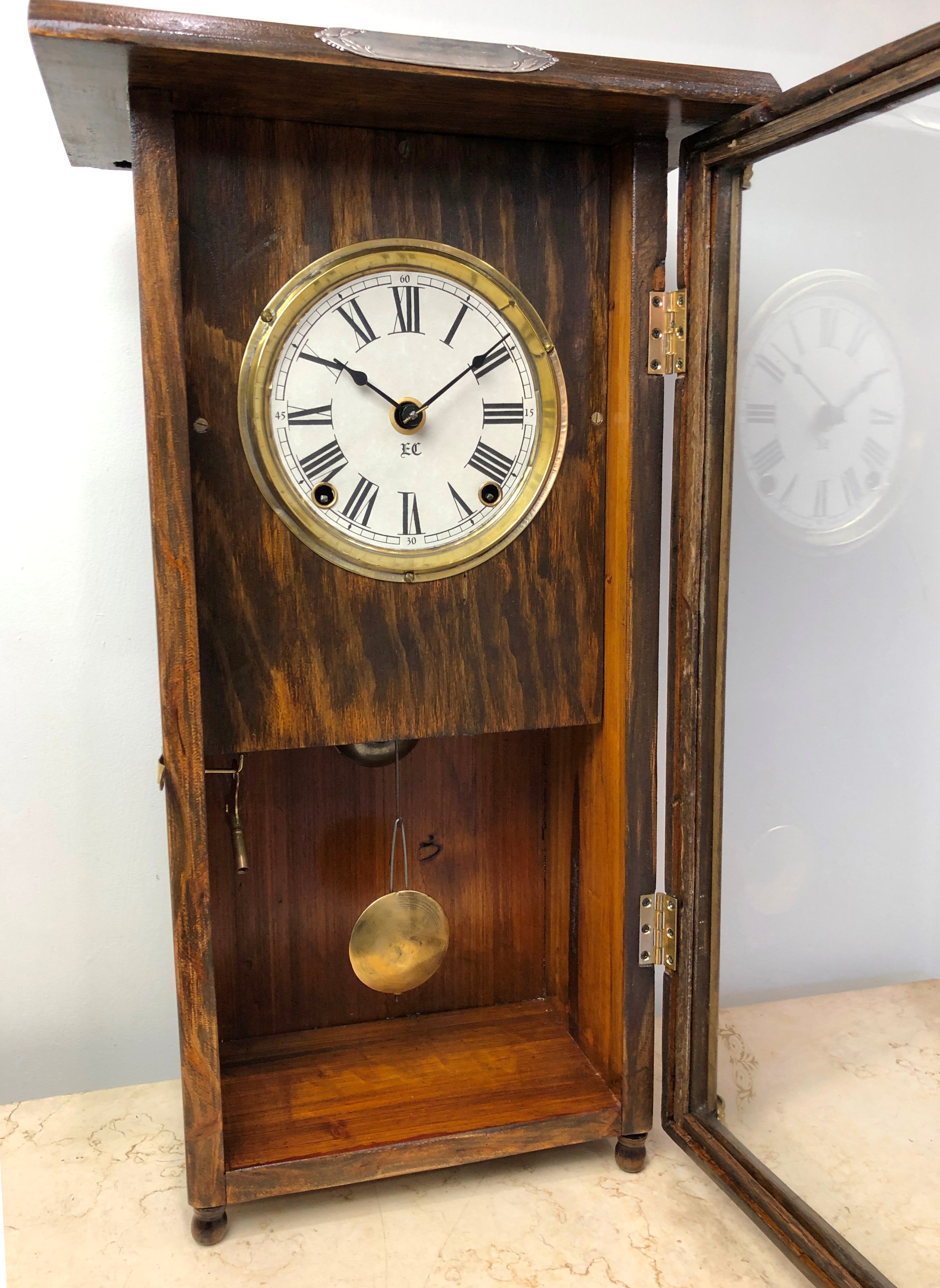 Antique Hammer on Bell Chime Wooden Mantel Clock | eXibit collection
