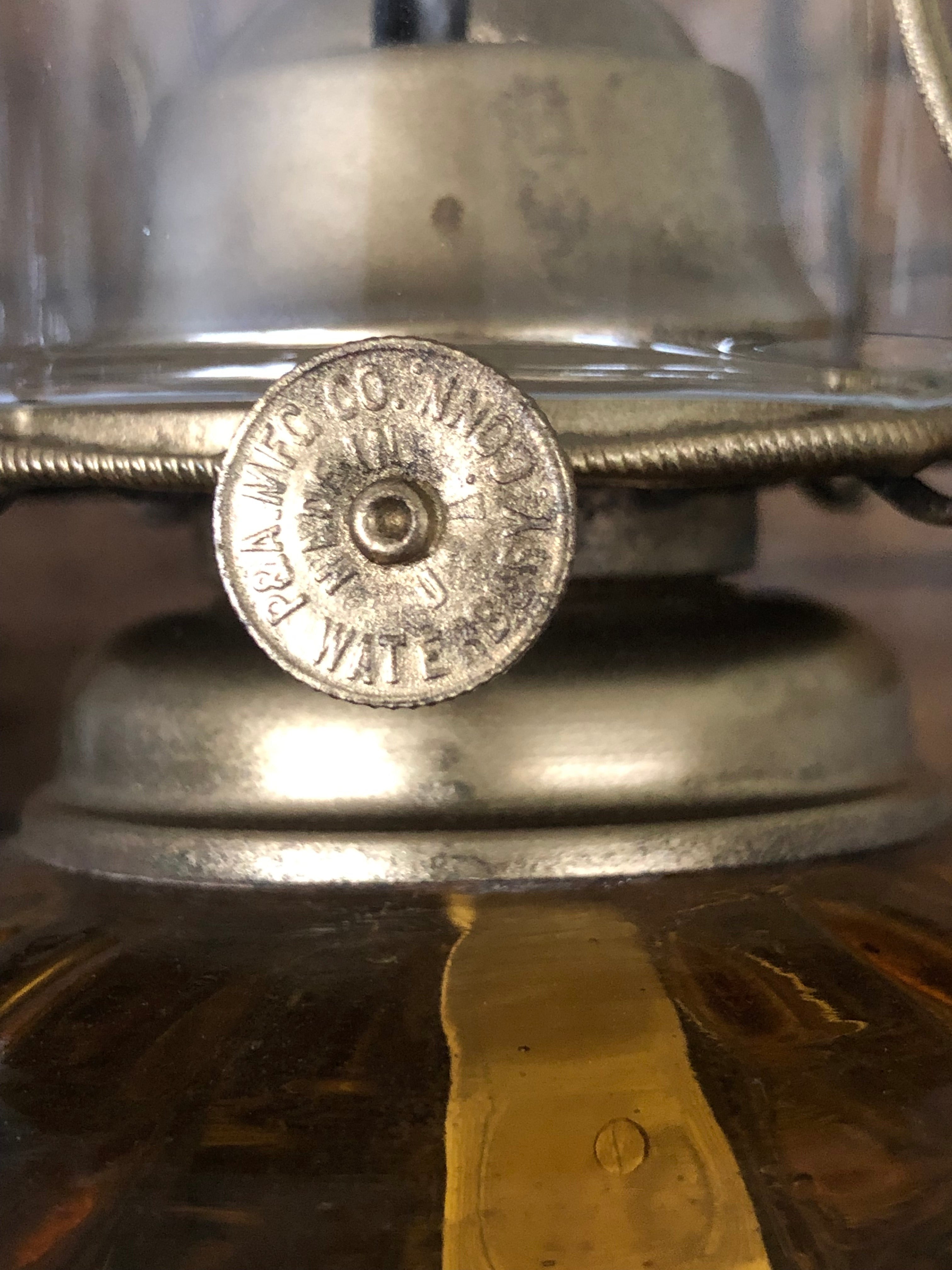 Vintage Original Cast Iron & Amber Glass Oil Lamp lantern | Adelaide Clocks