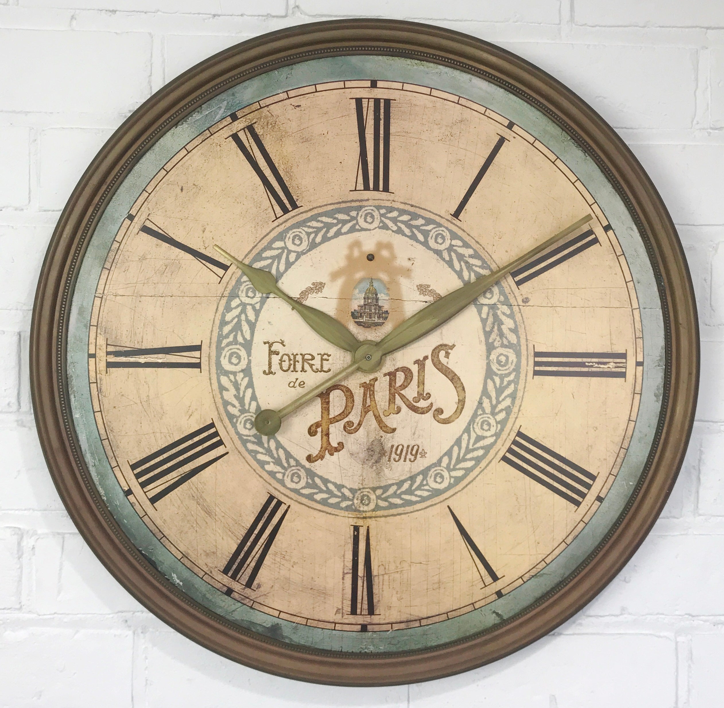 Large Metal Round Battery Paris Wall Clock | eXibit collection