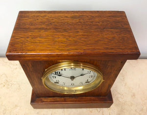 Antique Oak Sessions Bell & Hammer on Coil Chime Mantel Clock | eXibit collection