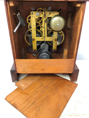 Antique Oak Sessions Bell & Hammer on Coil Chime Mantel Clock | eXibit collection