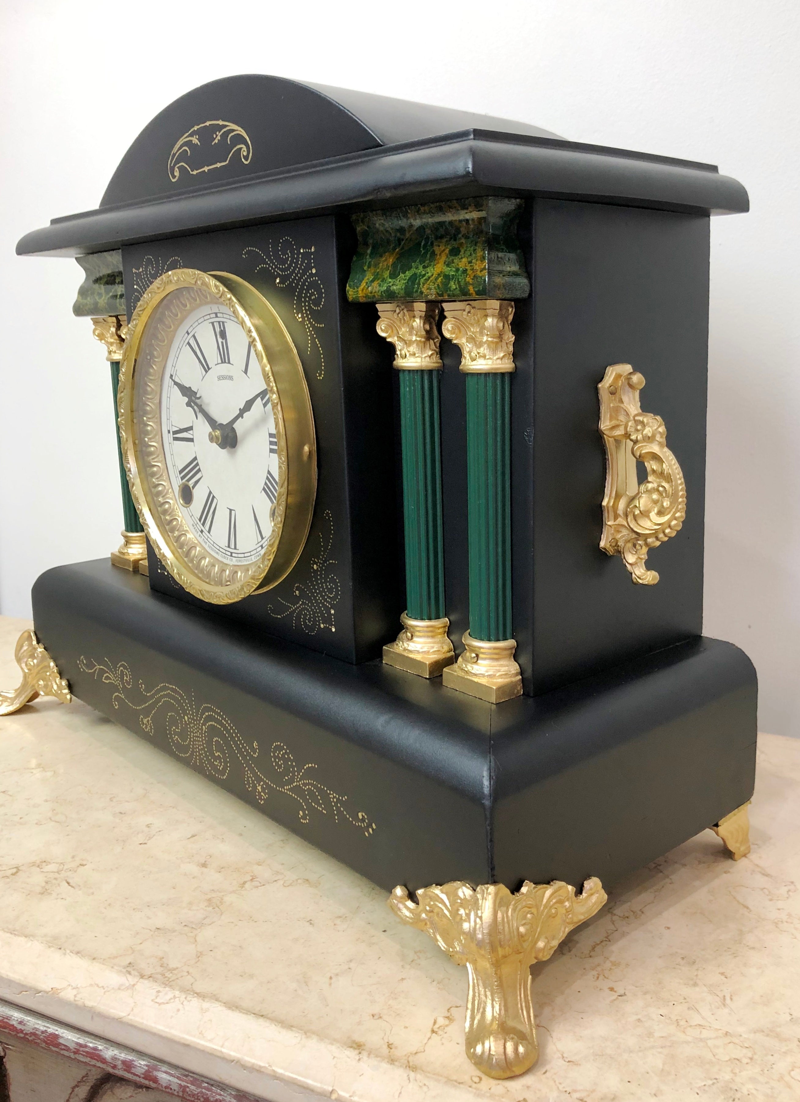 Antique Sessions USA Hammer on Coil Chime Mantel Clock | eXibit collection